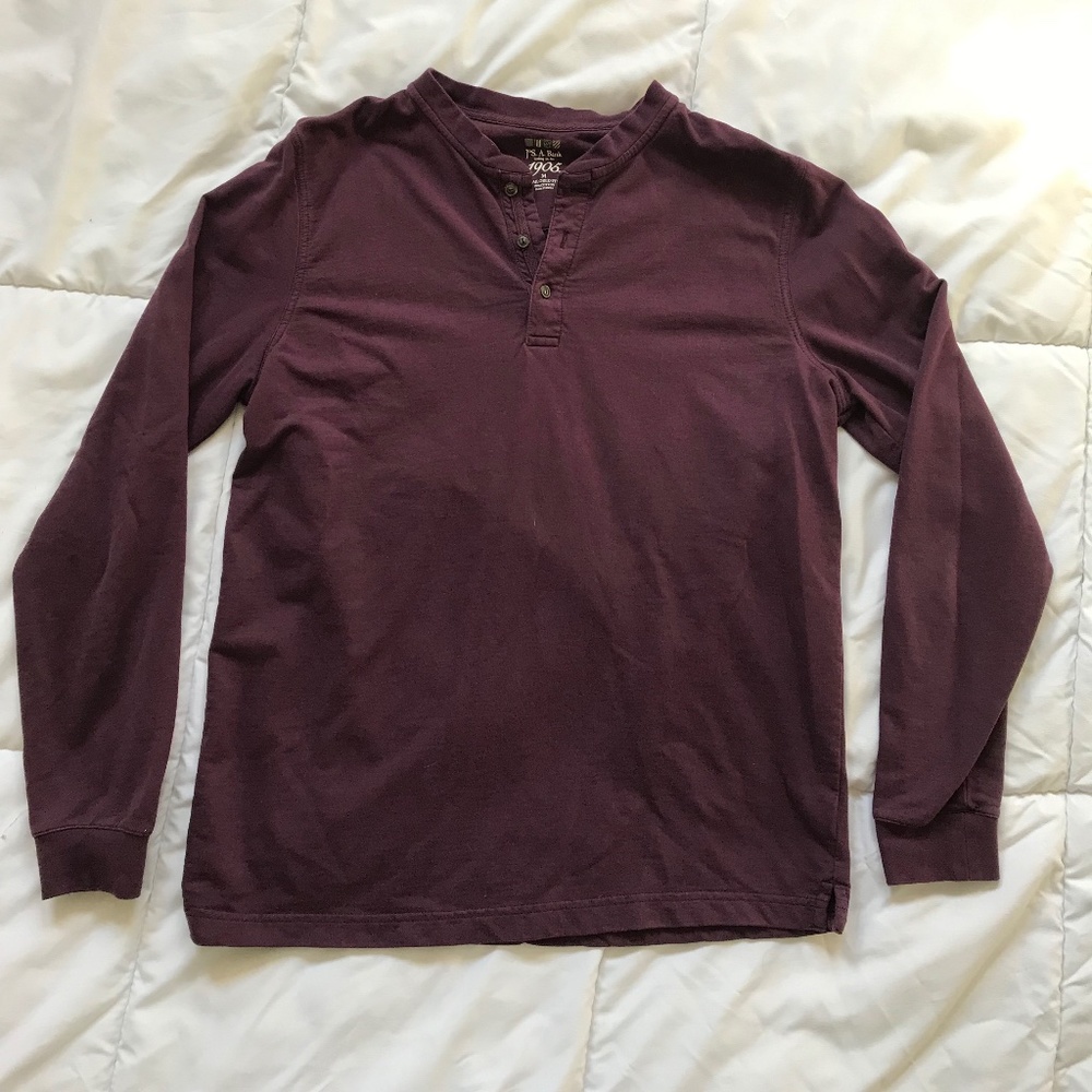 Jos. A. Bank Dark Red Henley Long Sleeved Shirt - Medium - Tailored Fit